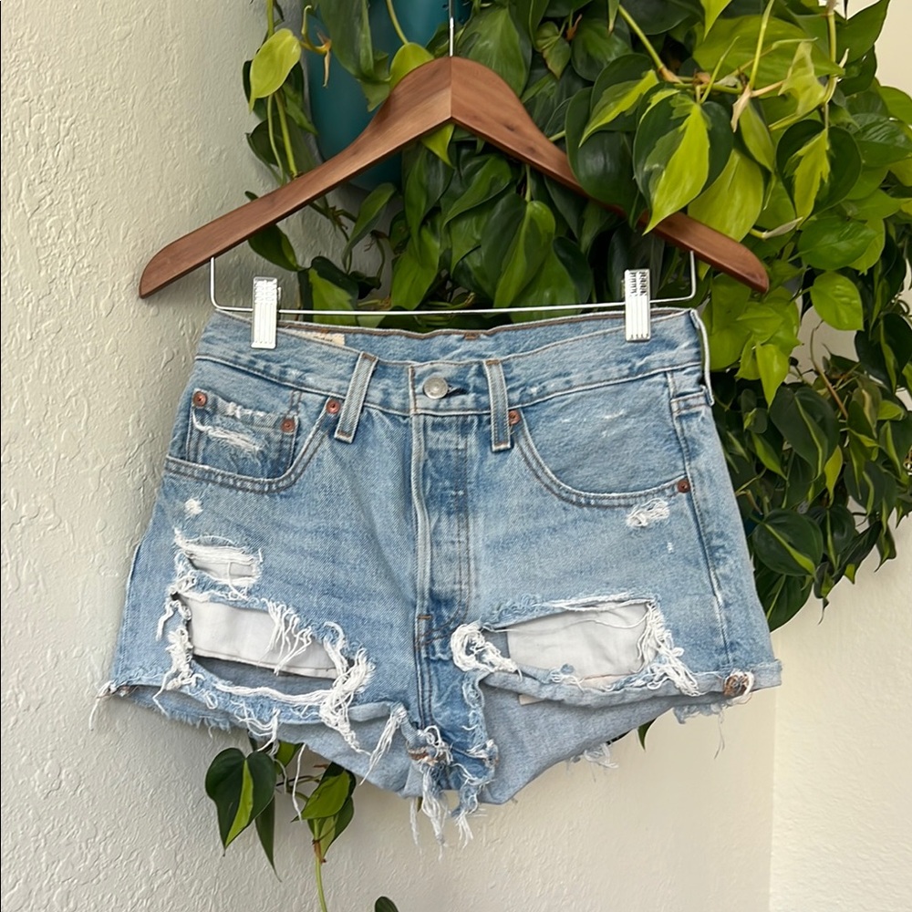 Levi's Blue Distressed Jean Shorts
